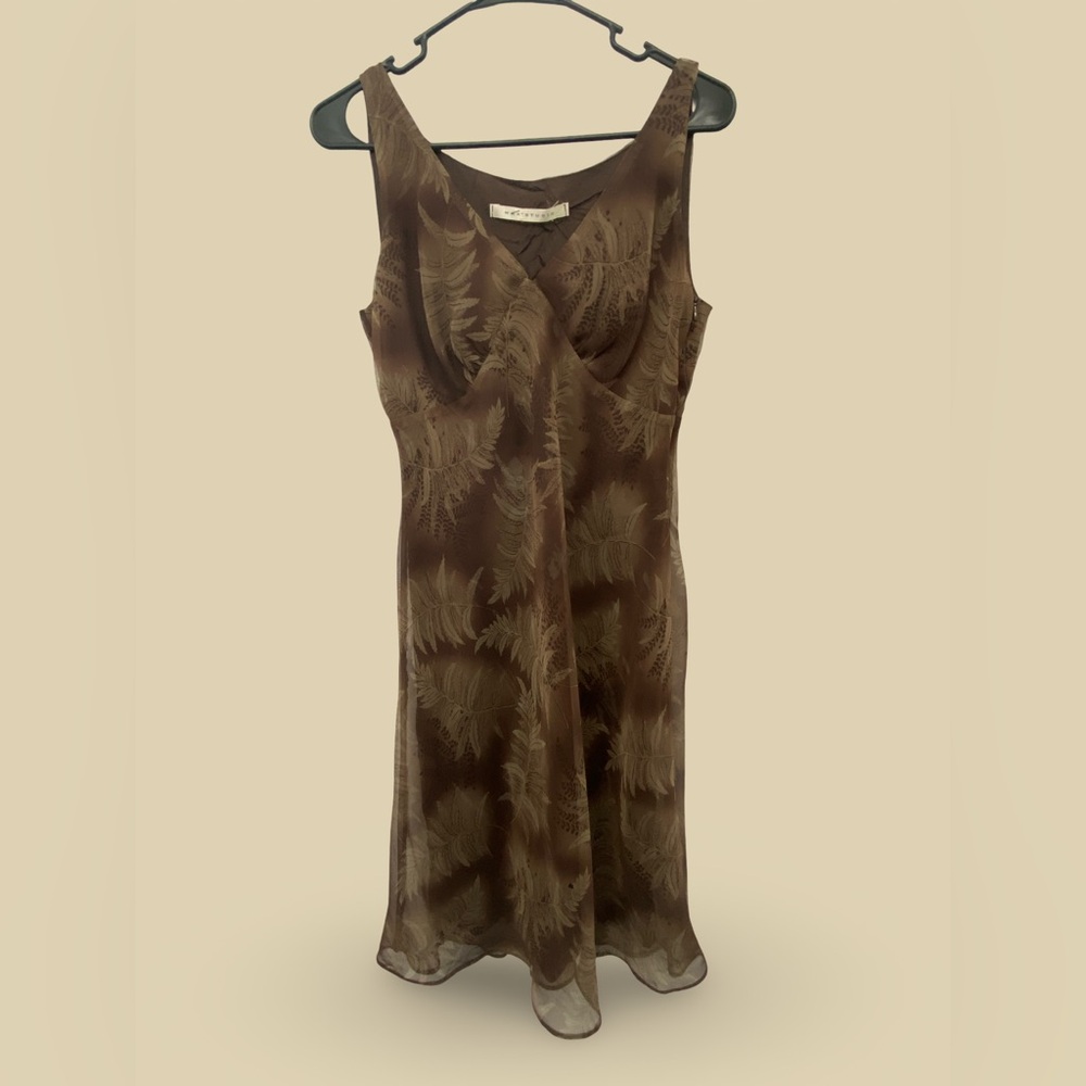 Max Studio Brown Leaf-Print Midi Dress